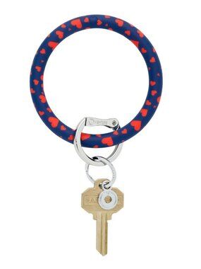 NWT Oventure Queen of Hearts Big O Key Ring Navy Red Hearts Silicone Bracelet Ke